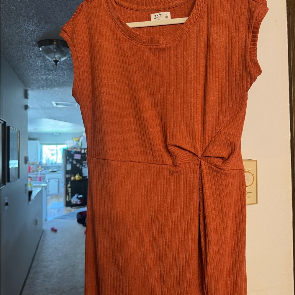 Maurices Orange Ribbed Sleeveless Midi Sundress